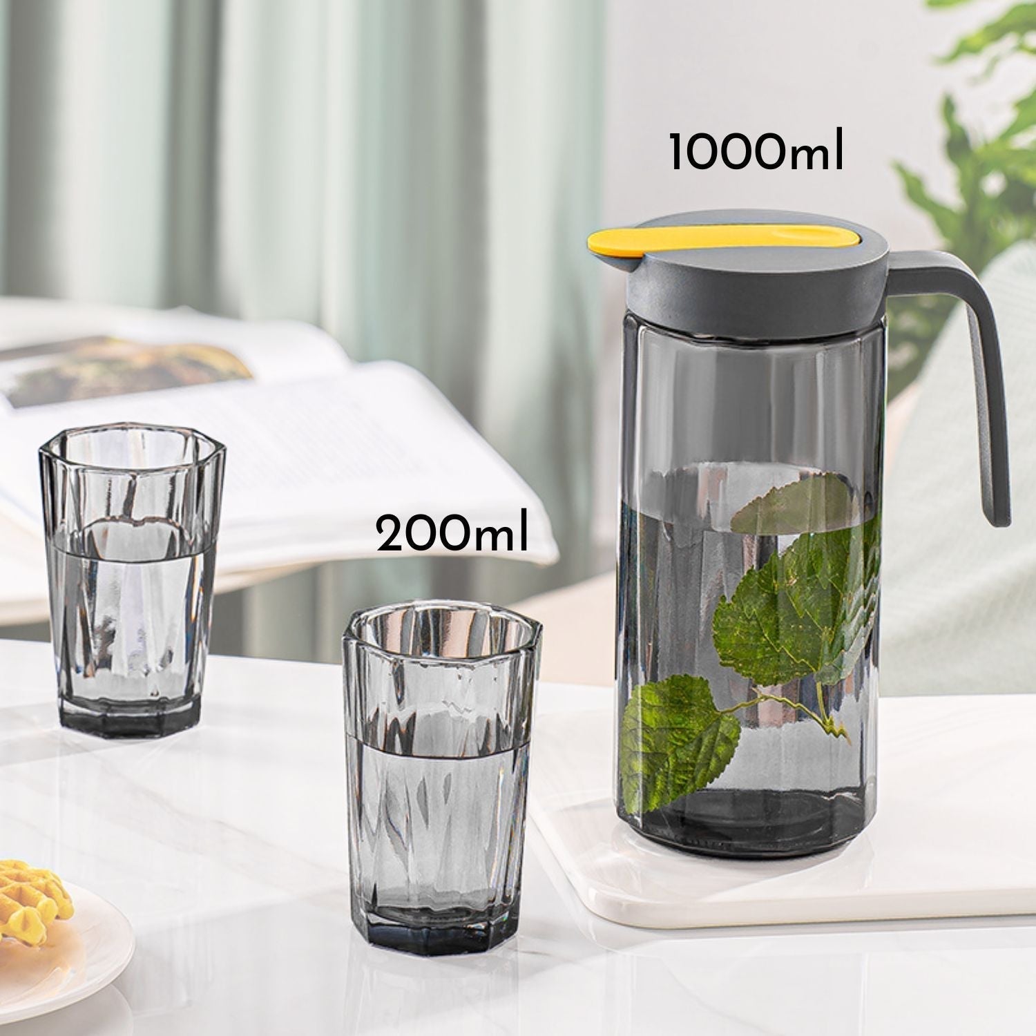 Jarra de Vidrio Dosificadora y 4 Vasos Santú Home & Deco6#Gris