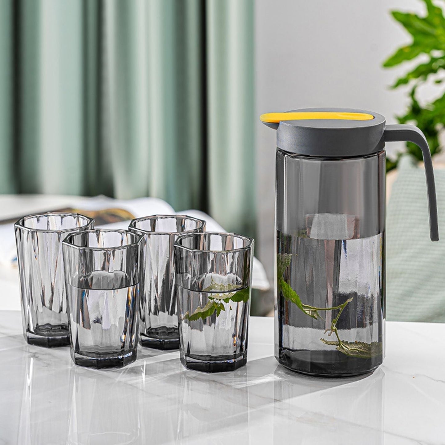 Jarra de Vidrio Dosificadora y 4 Vasos Santú Home & Deco1#Gris