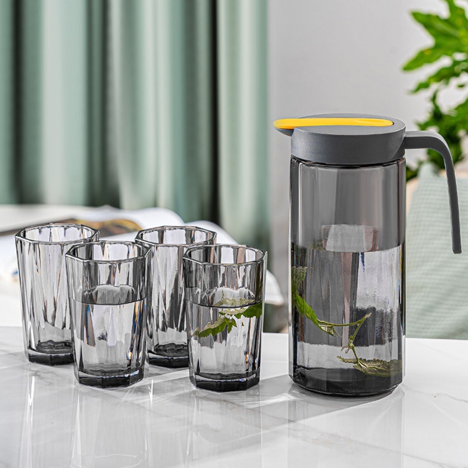 Jarra de Vidrio Dosificadora y 4 Vasos Santú Home & Deco1#Gris