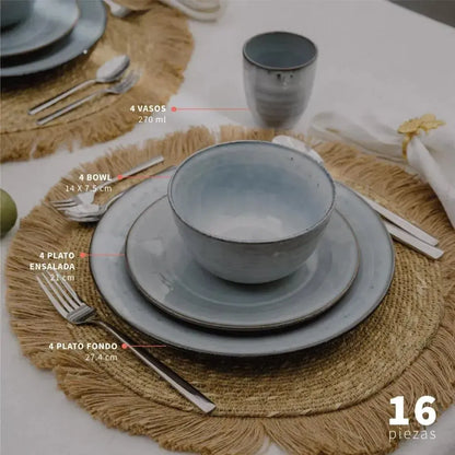 Juego de Loza 24pcs Amalfi + Cuchilleria 24pcs Cerdeña-Vajilla