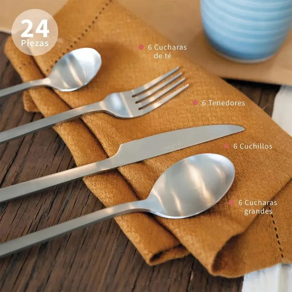Juego de Loza 24pcs Amalfi + Cuchilleria 24pcs Cerdeña-Vajilla