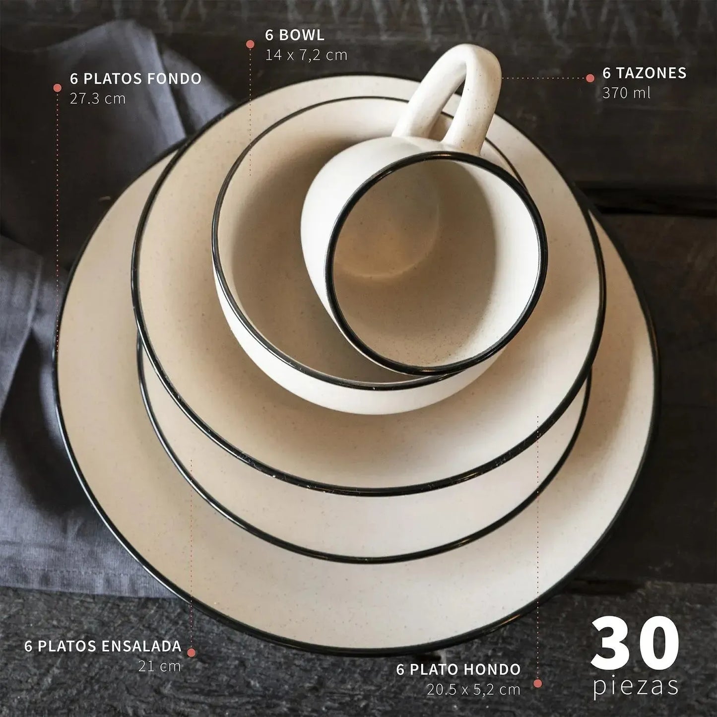 Juego de Loza 30pcs Oporto + Cuchilleria 24pcs Paris-Vajilla