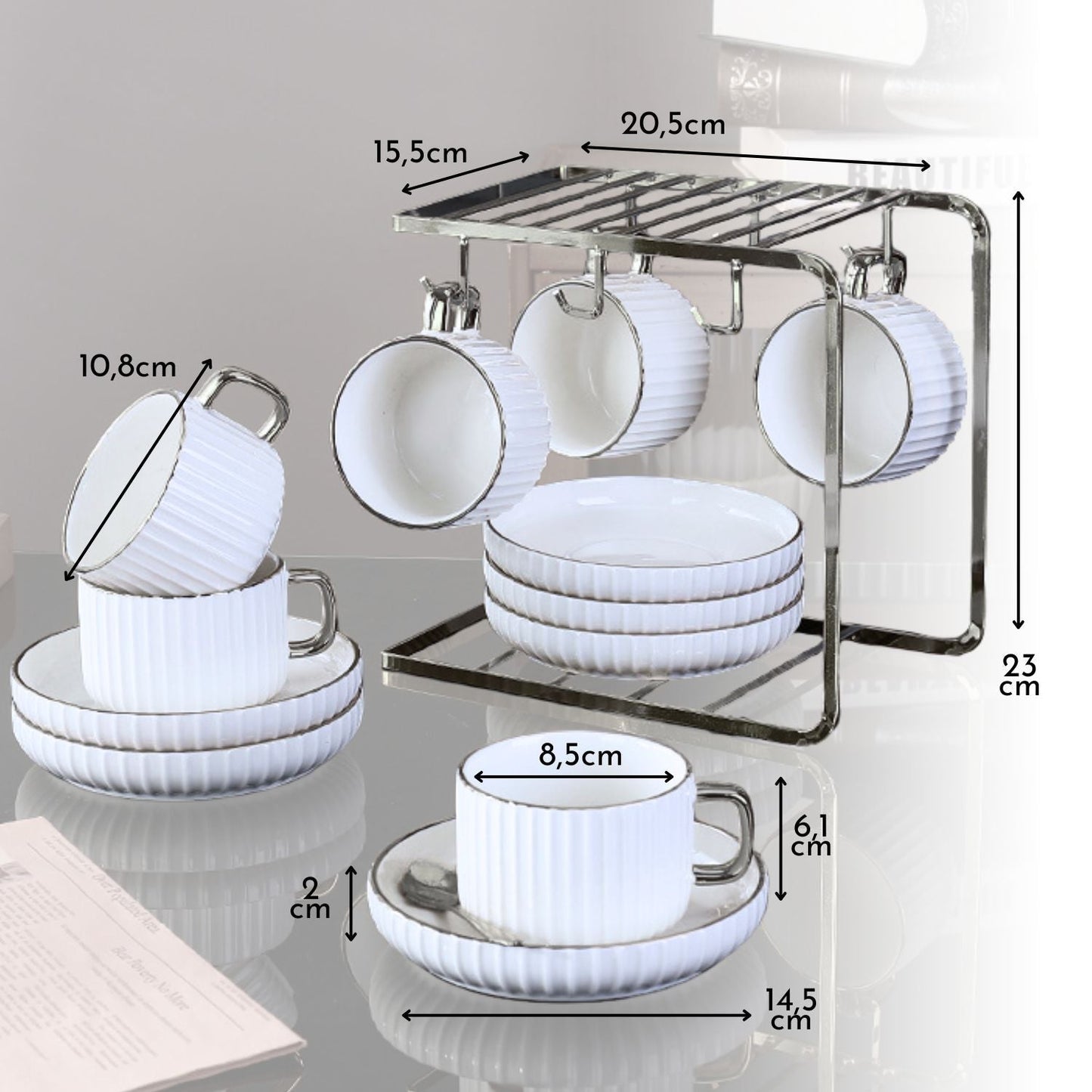 Juego de Té Tazas y Platos 230ml Lineas 6un Santú Home & Deco5#Blanco