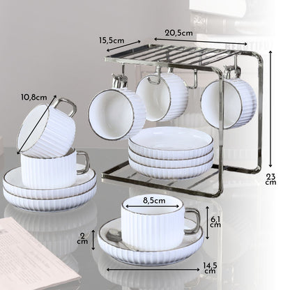 Juego de Té Tazas y Platos 230ml Lineas 6un Santú Home & Deco5#Blanco
