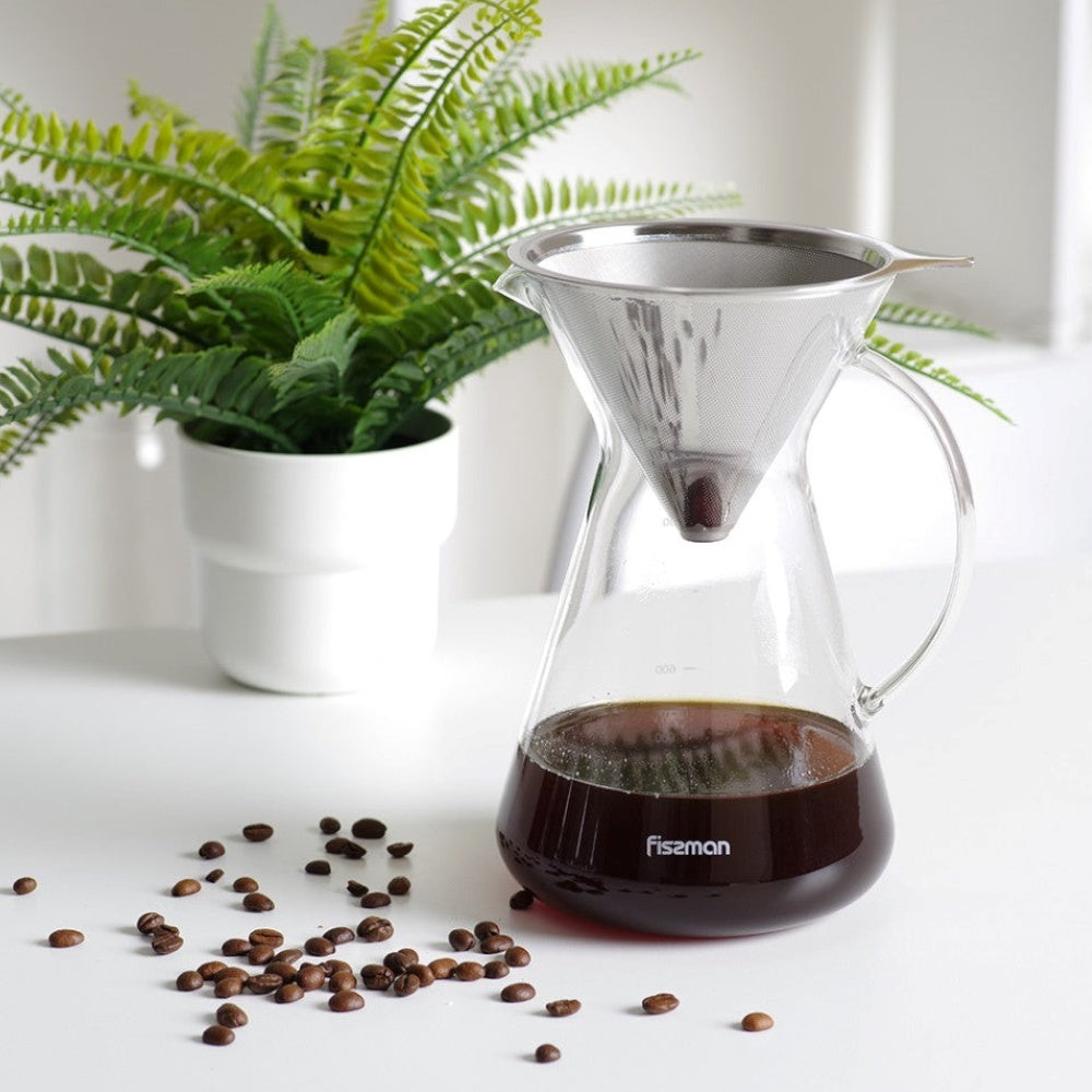 Cafetera Manual Pour Over Filtro De Acero 900 Ml Fissman1#Vidrio
