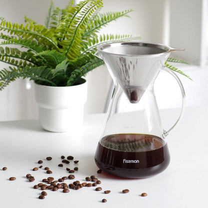 Cafetera Manual Pour Over Filtro De Acero 900 Ml Fissman1#Vidrio