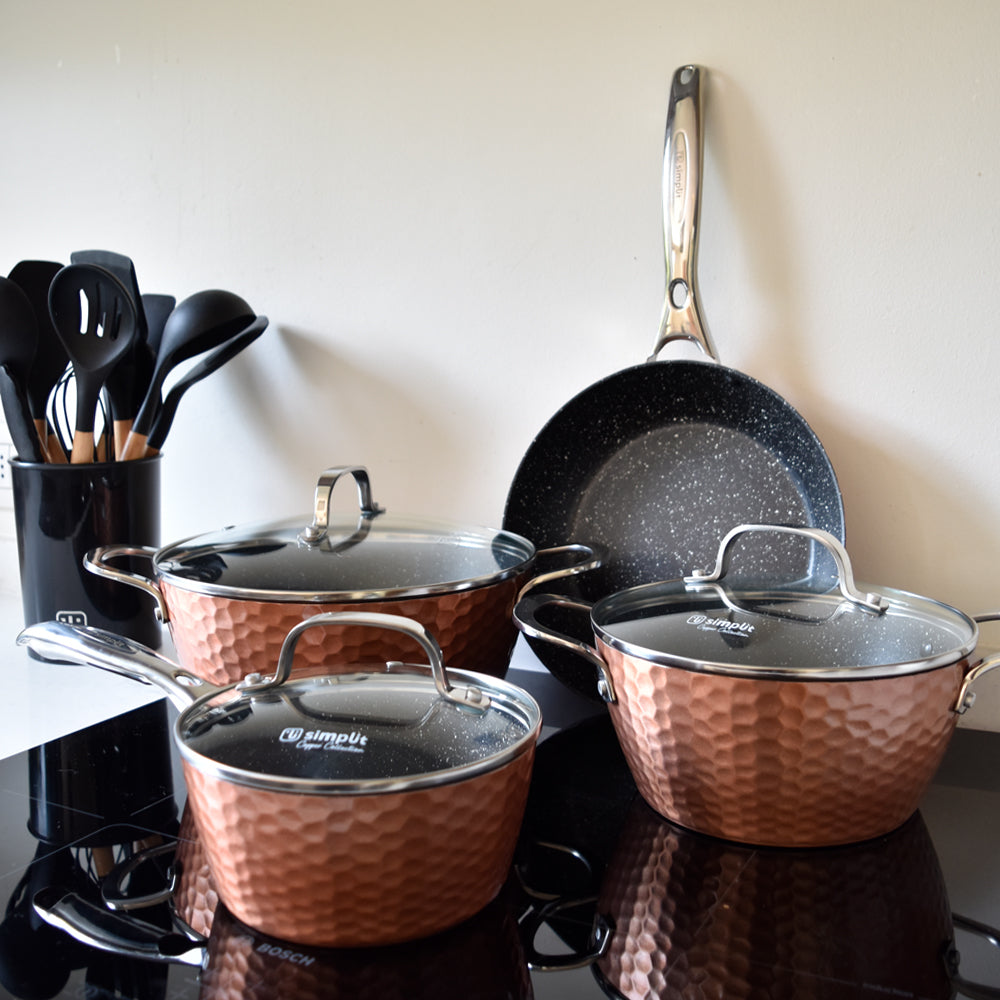 Kit Batería Cocina 7 Pza + Set 12 Utensilios Simplit1#Cobre|Azul