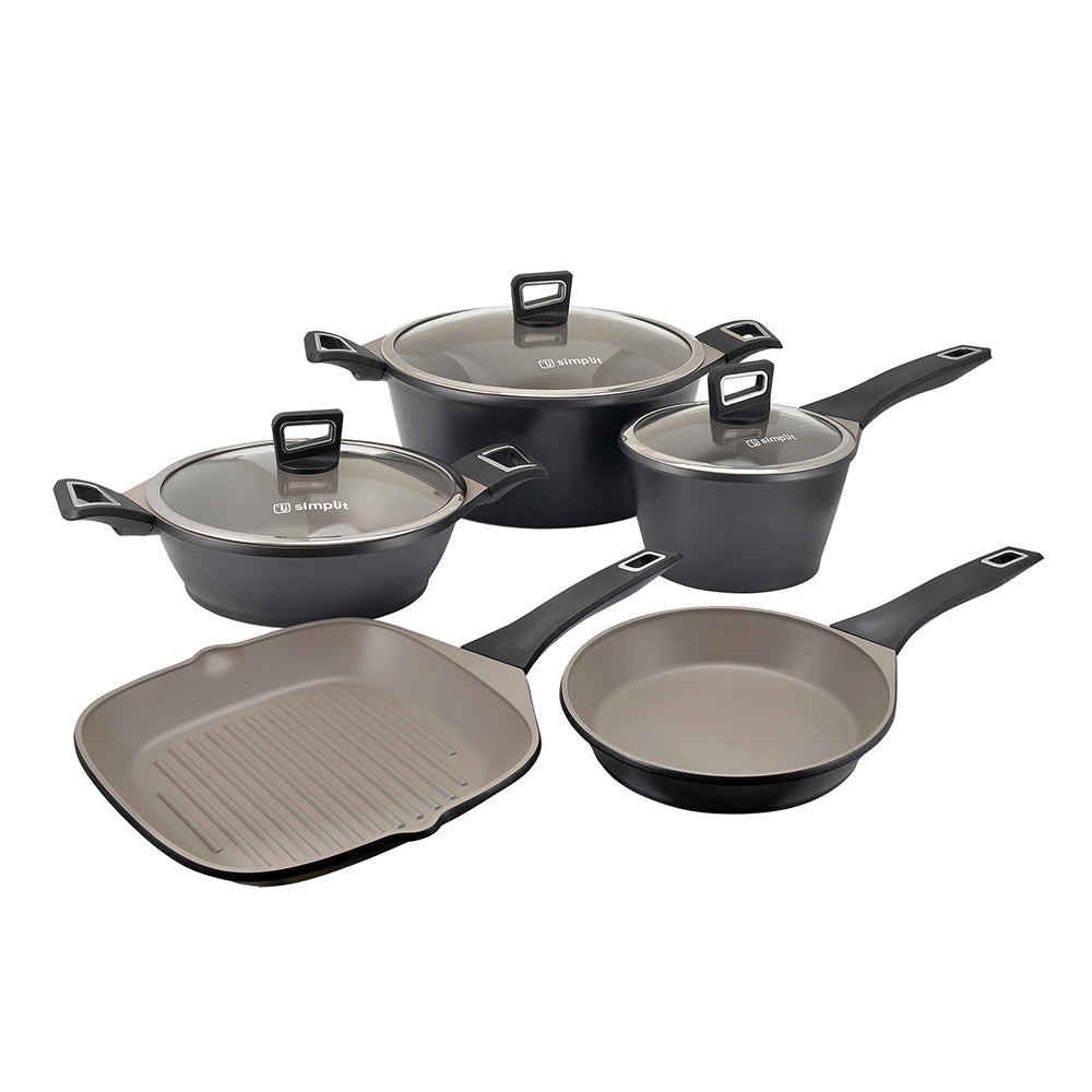 Kit Batería Cocina 8 Pza + Set 12 Utensilios Simplit3#Negro|Azul