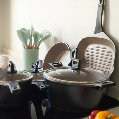 Kit Batería Cocina 8 Pza + Set 12 Utensilios Simplit1#Negro|Azul