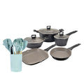Kit Batería Cocina 8 Pza + Set 12 Utensilios Simplit2#Negro|Azul