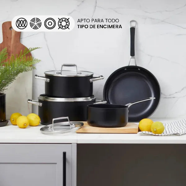 Kit Batería Cocina Berlín 7pz Anti adherente Simple Cook + Set de Utensilios 10 pzs Cuisine Simple Cook