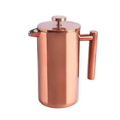 Kit Cafetera Prensa Francesa Bolonia Cobre + Set 2 Tazas Latte Simple Cook