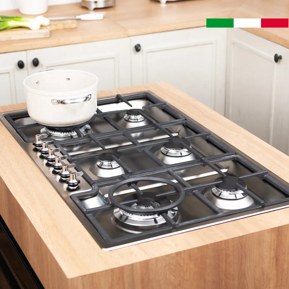 Kit Campana 60 + Encimera Gas Clasica 90 6 Quemadores + Horno Galileo Pirolitico Smeg-Kits de Cocción