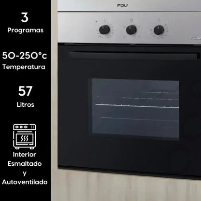 Kit Campana Kubli Neu Slider + Encimera FDV Design 60 2.0 NAT + Horno Empotrado Design 57 Lts FDV-Kits de Cocción