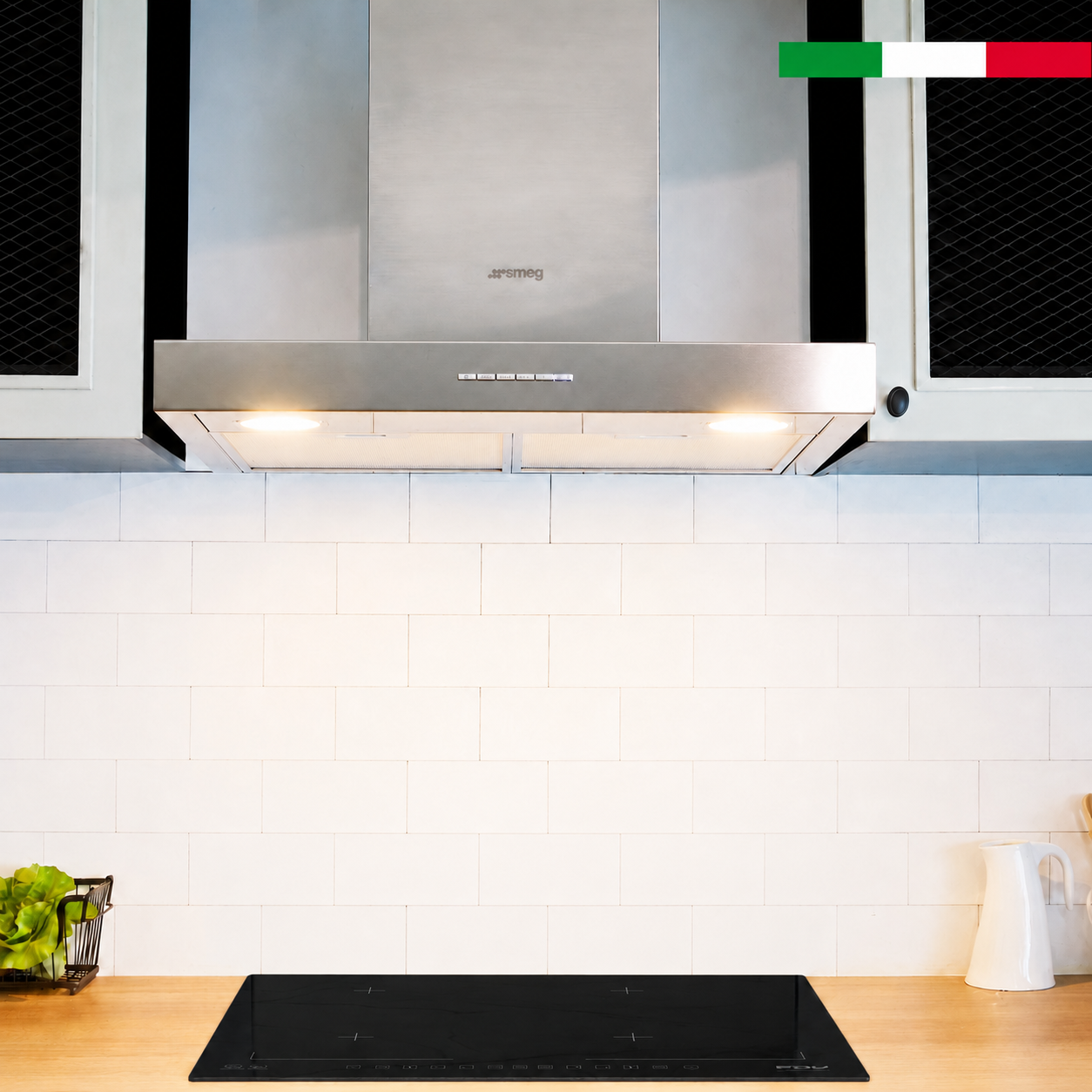 Kit Campana Smeg Decorativa 60 KBT600XE + Encimera Inducción Magno 4Q 60cm FDV-Kits de Cocción