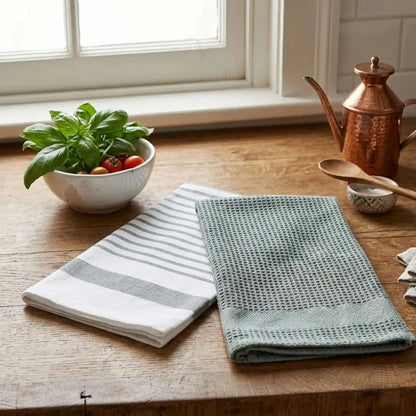 Kit Cocina 4 Piezas: 2 Mat Secaplatos 38x51 + Paños Algodón 50x70 Gris Verde Olivo Decoexpress-Secaplatos