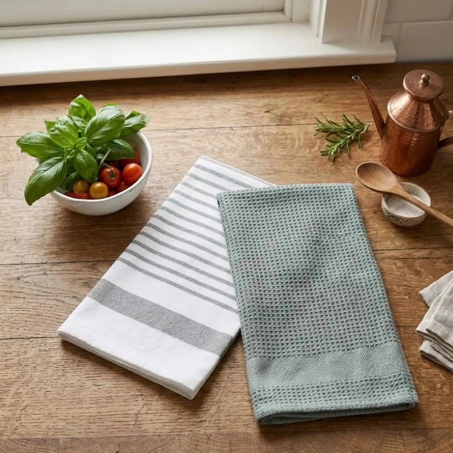 Kit Cocina 4 Piezas: 2 Mat Secaplatos 38x51 + Paños Algodón 50x70 Verde Olivo Decoexpress-Secaplatos