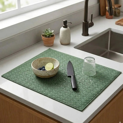 Kit Cocina 4 Piezas: 2 Mat Secaplatos 38x51 + Paños Algodón 50x70 Verde Olivo Decoexpress-Secaplatos