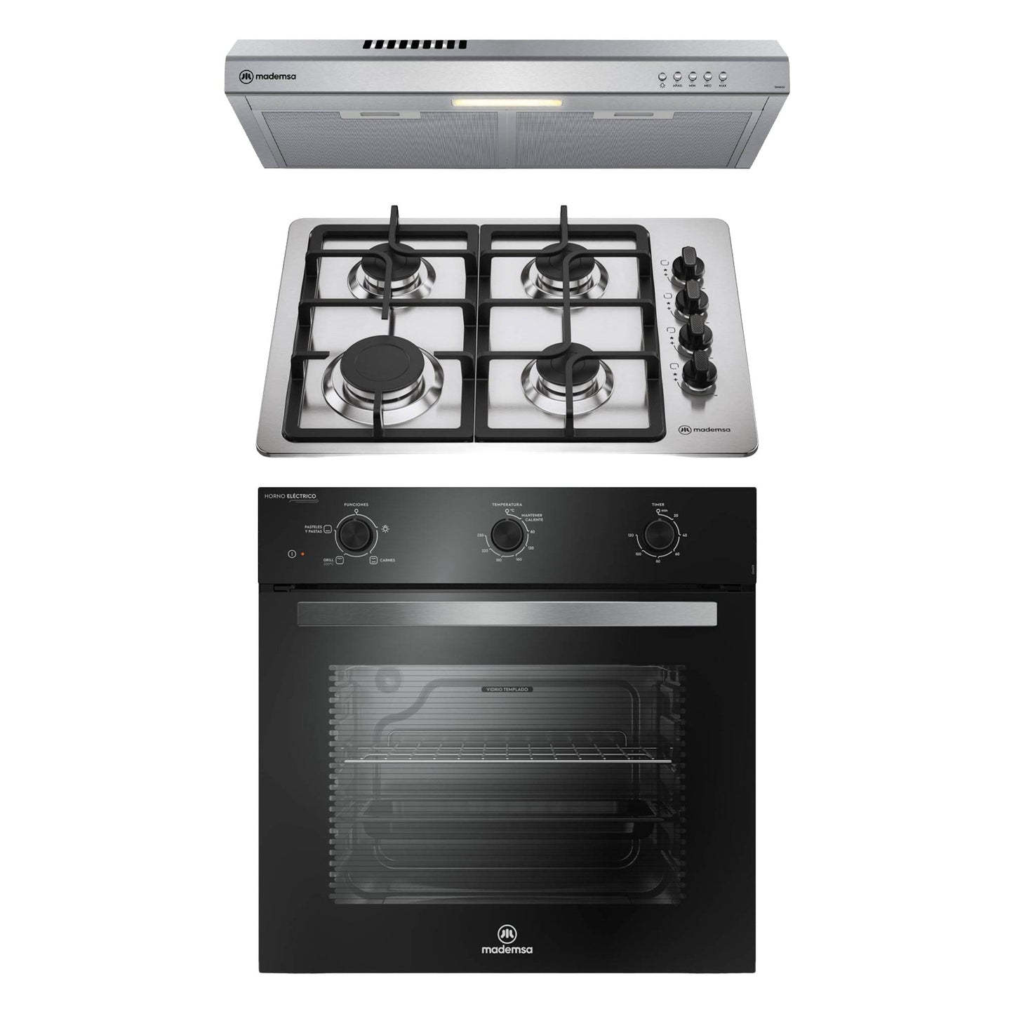 Kit empotrable Horno OM6TB + Encimera KM4CX + Campana DM6SS Mademsa-Combinaciones y Kits