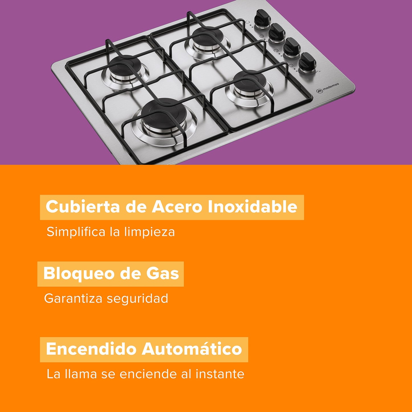 Kit empotrable Horno OM6TB + Encimera KM4GX + Campana DM6SS Mademsa-Combinaciones y Kits