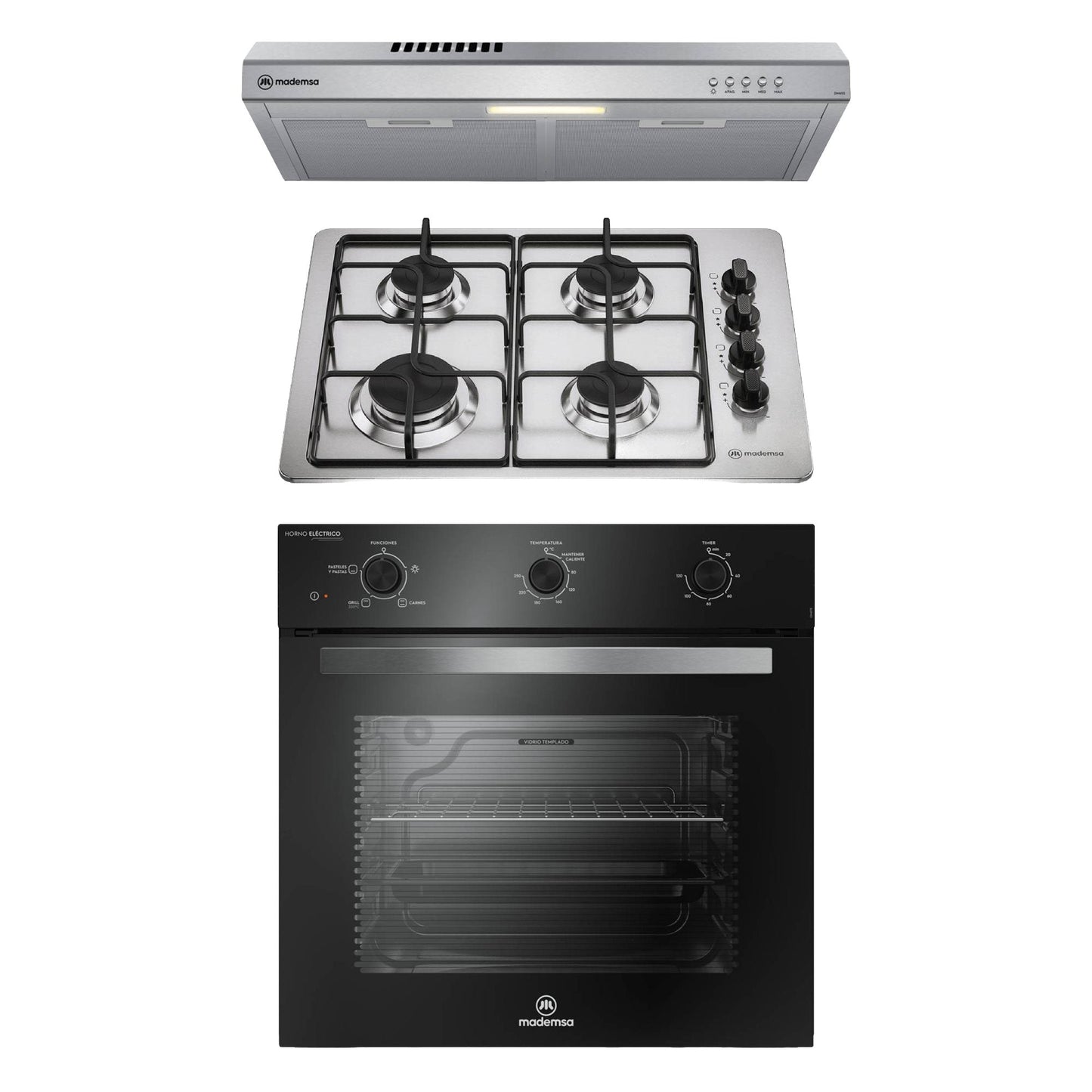 Kit empotrable Horno OM6TB + Encimera KM4GX + Campana DM6SS Mademsa-Combinaciones y Kits