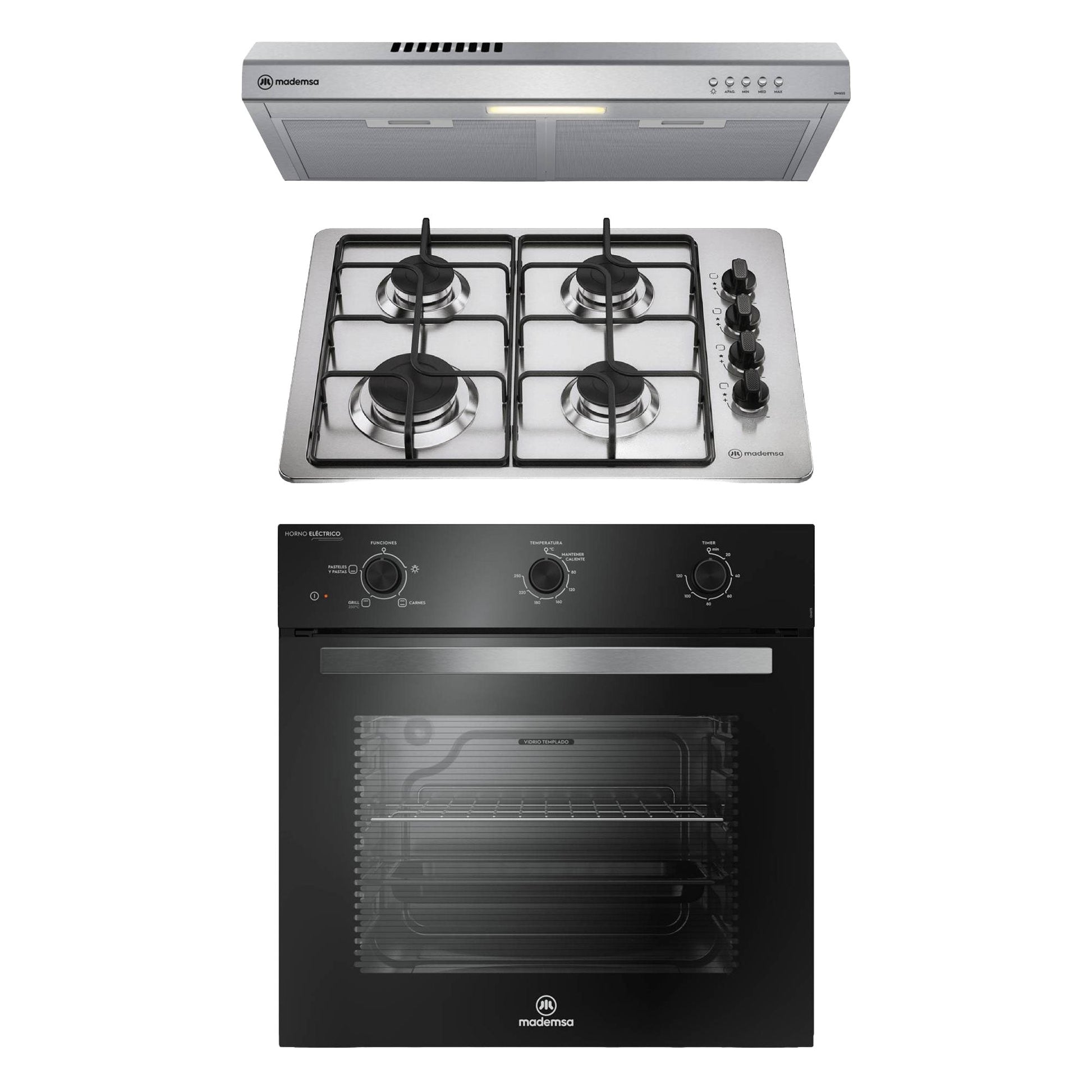 Kit empotrable Horno OM6TB + Encimera KM4GX + Campana DM6SS Mademsa-Combinaciones y Kits