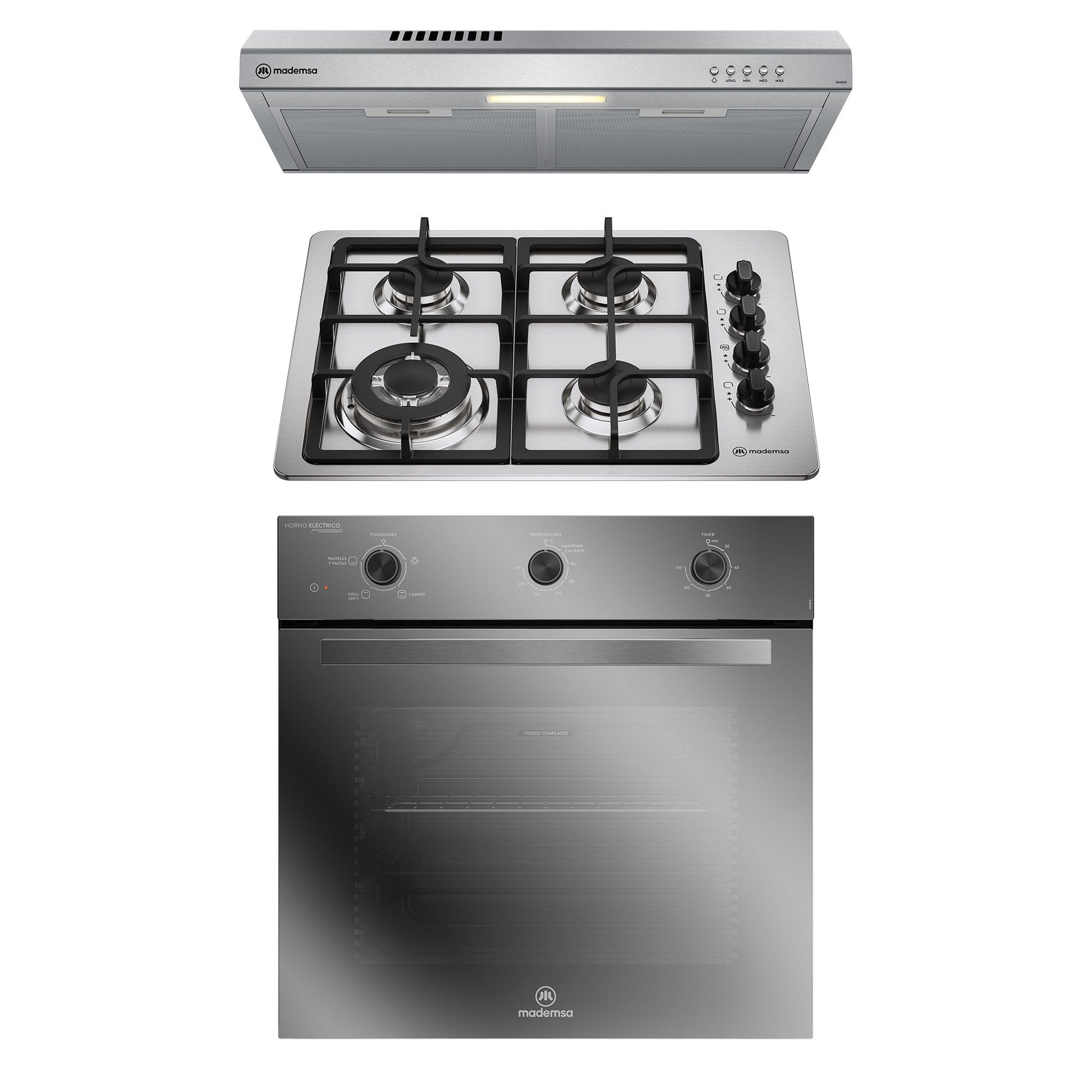 Kit empotrable Horno OM6TX + Encimera KM4TX + Campana DM6SS Mademsa-Combinaciones y Kits