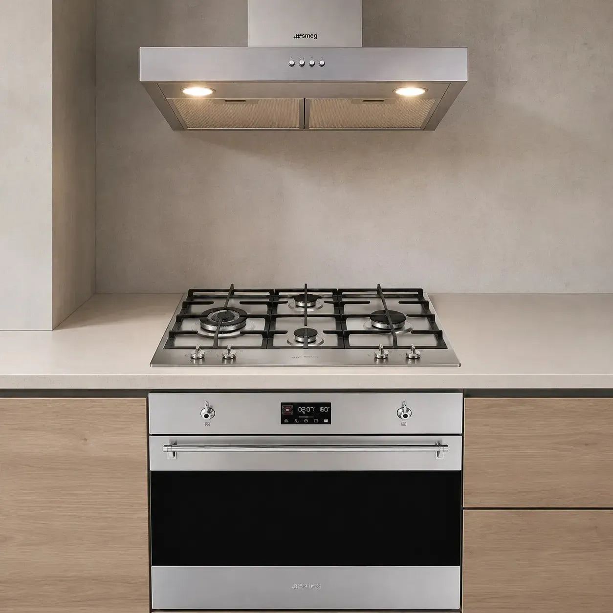 Kit Encimera a Gas + Horno Pirolítico + Campana Pared 60cm Smeg-Kits