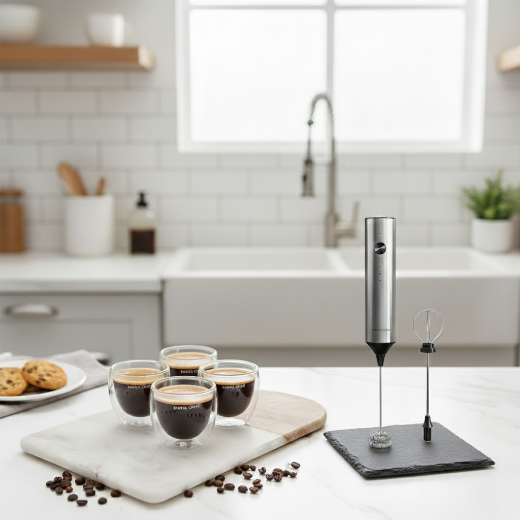 Kit Espumador Inalámbrico Recargable Spuma + Set 4 tazas Simple Cook Espresso