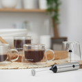 Kit Espumador Inalámbrico Recargable Spuma Simple Cook + Set 4 Tazas Expresso Vidrio Coquinaria