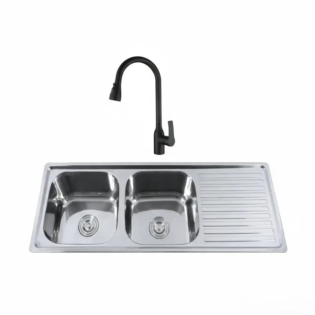 Kit Grifería Futura Black + Lavaplatos Sobre Cubierta Acero Inox Urban Duo FDV