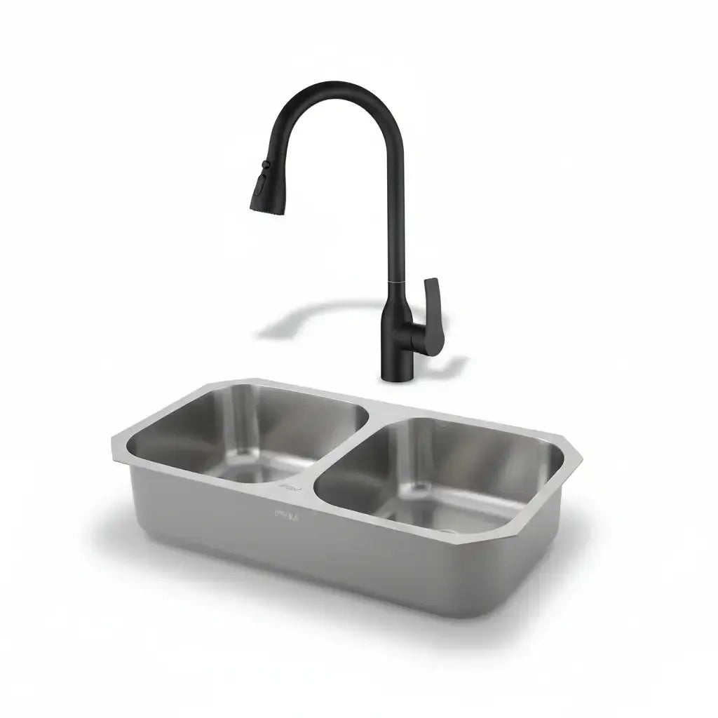 Kit Grifería Steel Black + Lavaplatos Pio Square FDV