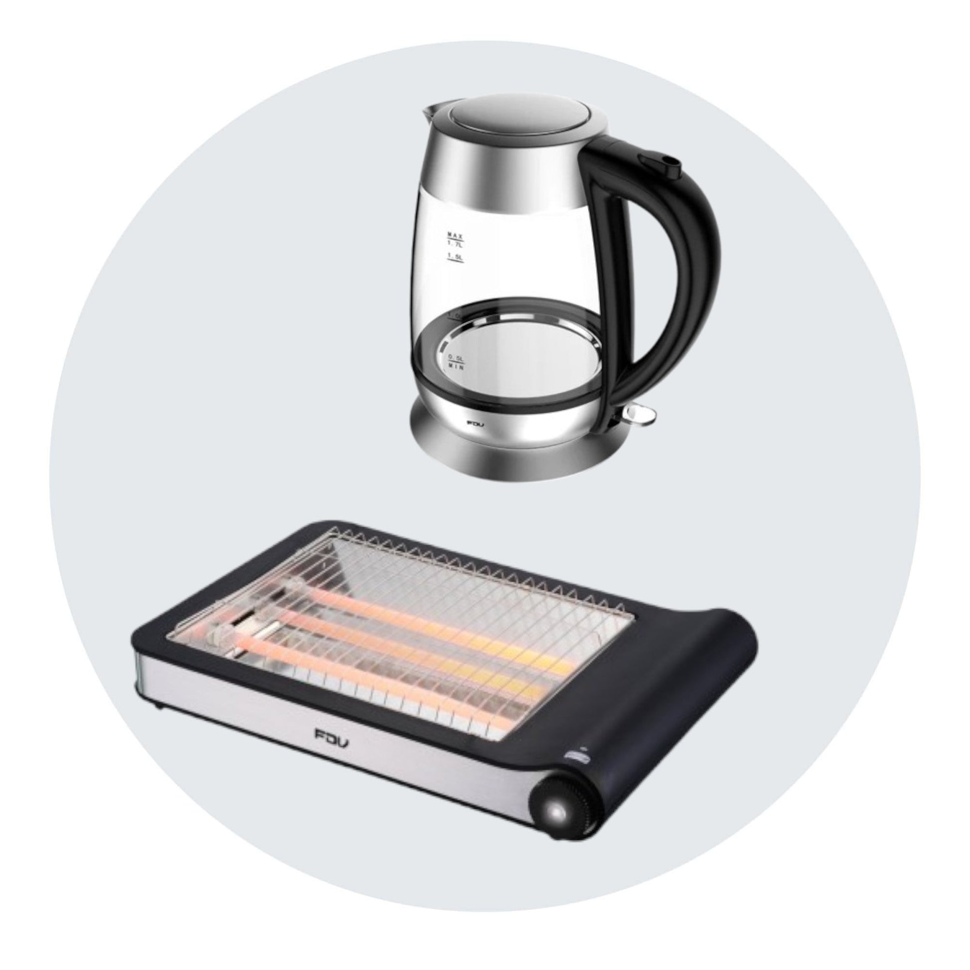 Kit Hervidor de Vidrio Crystal 1.7 Lts FDV + Tostador Flat 2.0 FDV-Kitchen Center