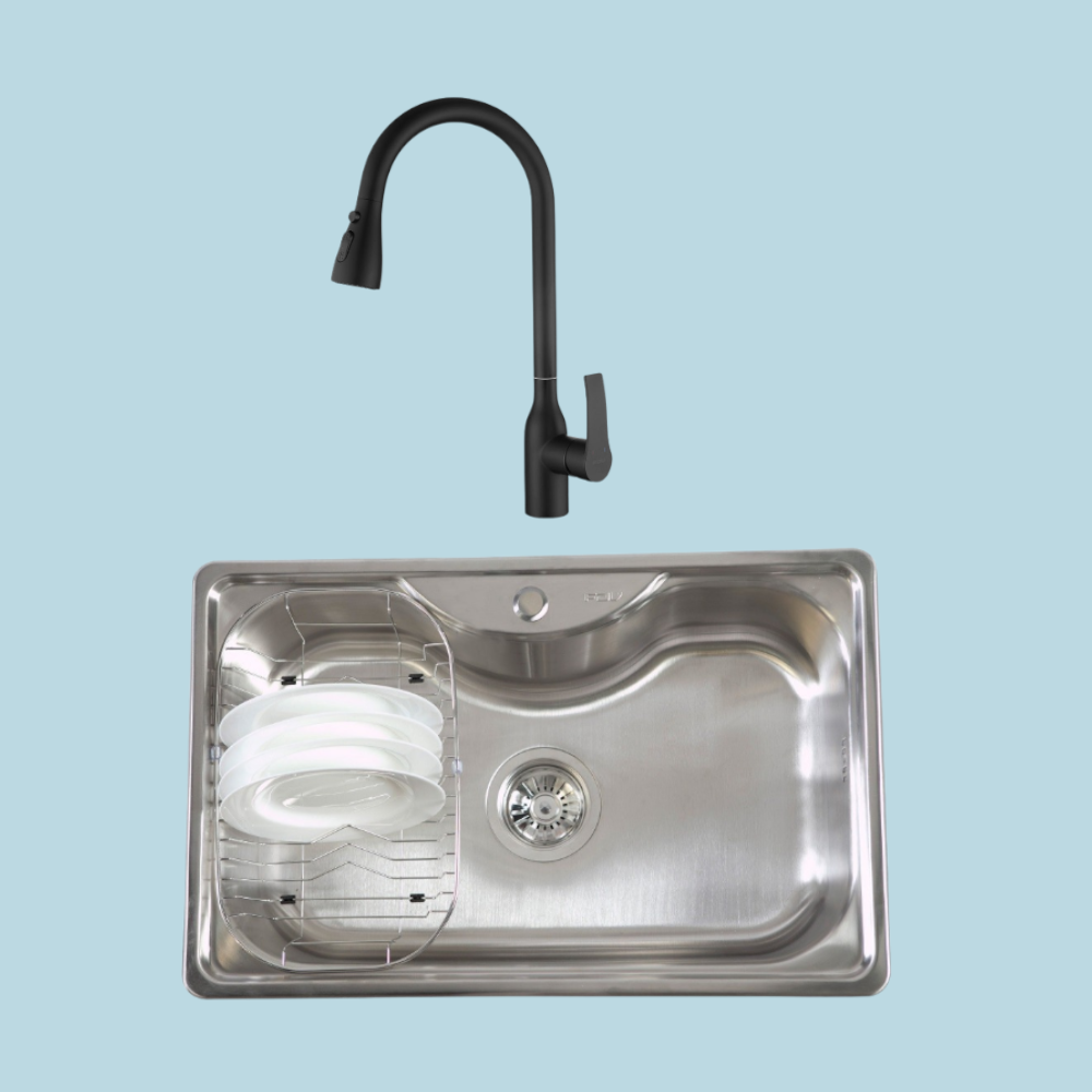 Kit Lavaplatos Acqua Sobre Cubierta + Grifería Steel Black FDV-Kits Lavado