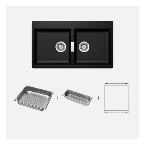 KIT Lavaplatos Horizont N-200 Magma + Bowl Grande + Bowl Pequeño + Grilla Acero Inoxidable Schock1#Negro