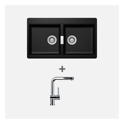 KIT Lavaplatos Horizont N-200 Magma + Grifería Schock Piega Cromada Schock1#Negro