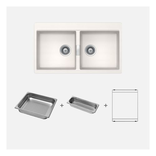 KIT Lavaplatos Horizont N-200 Polaris + Bowl Grande + Bowl Pequeño + Grilla Acero Inoxidable Schock1#Blanco