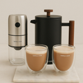 Kit Molinillo de Café y Especies Cali + Set 2 Tazas Latte Simple Cook + Cafetera Prensa Francesa Simple Cook Verona