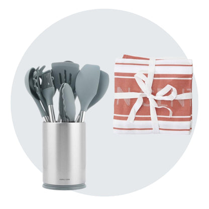 Kit Set de Utensilios Cuisine 10 pzs Simple Cook + Set 4 Paños de Cocina Kitchen Center