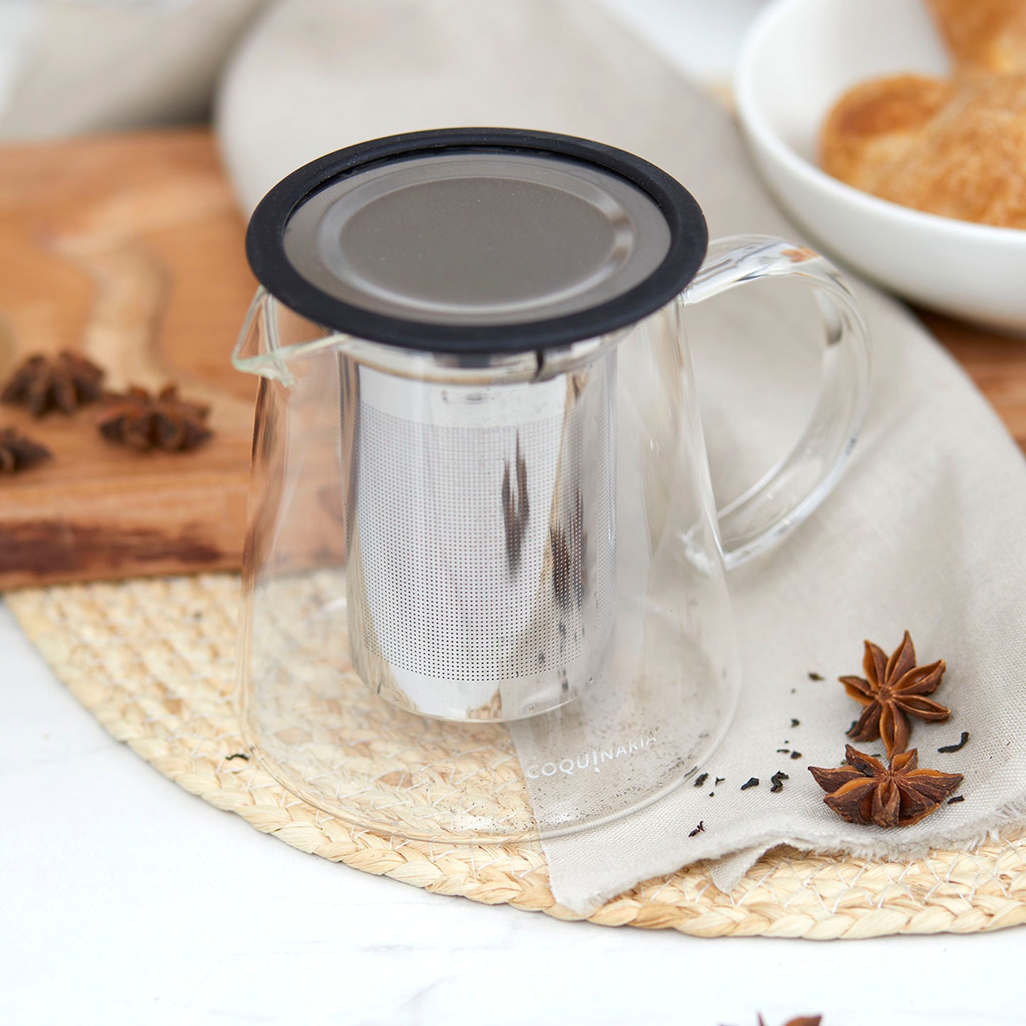Kit Tetera de Vidrio 650 ml Coquinaria + Set 2 Mugs de Vidrio 250 ml Coquinaria