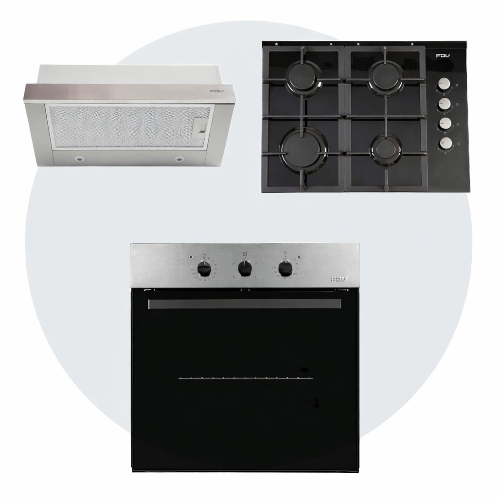 Kit Horno Design 52 Lts + Campana Easy Flow 60cm + Encimera Crystal 4G Licuado FDV