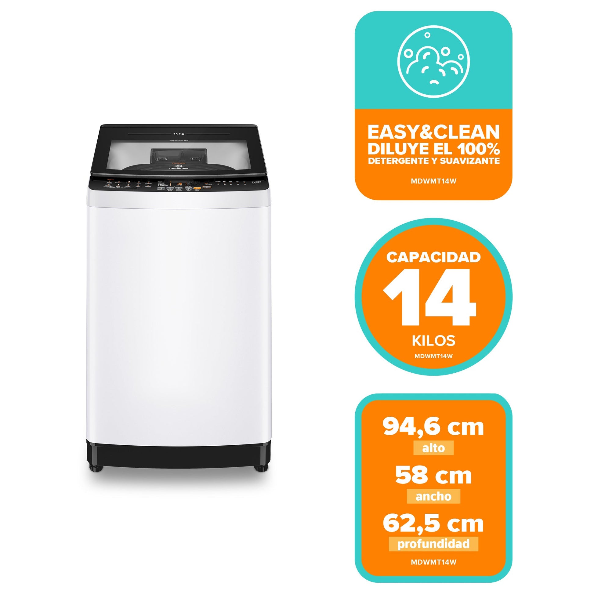 Lavadora Automática 14Kg Carga Superior MDWMT14W Mademsa-Lavadoras