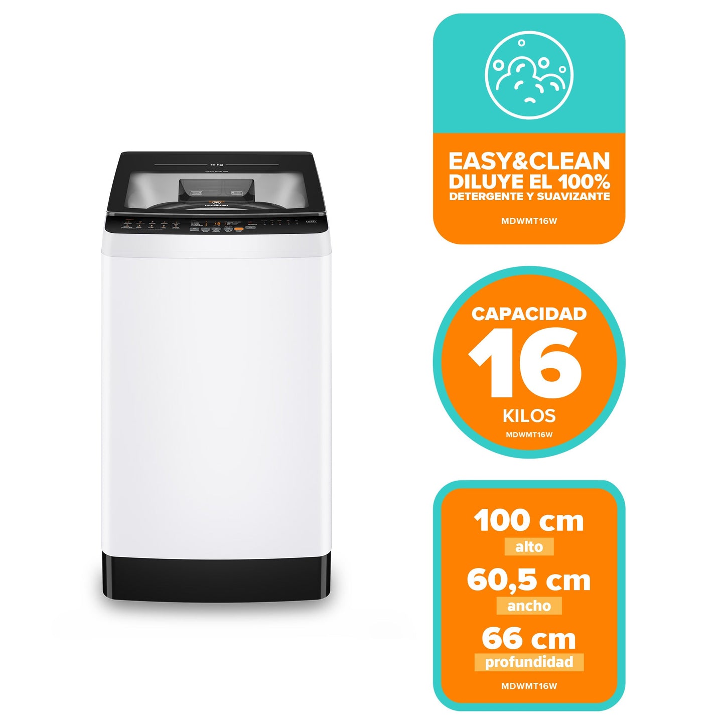 Lavadora Automática 16Kg Carga Superior MDWMT16W Mademsa-Lavadoras