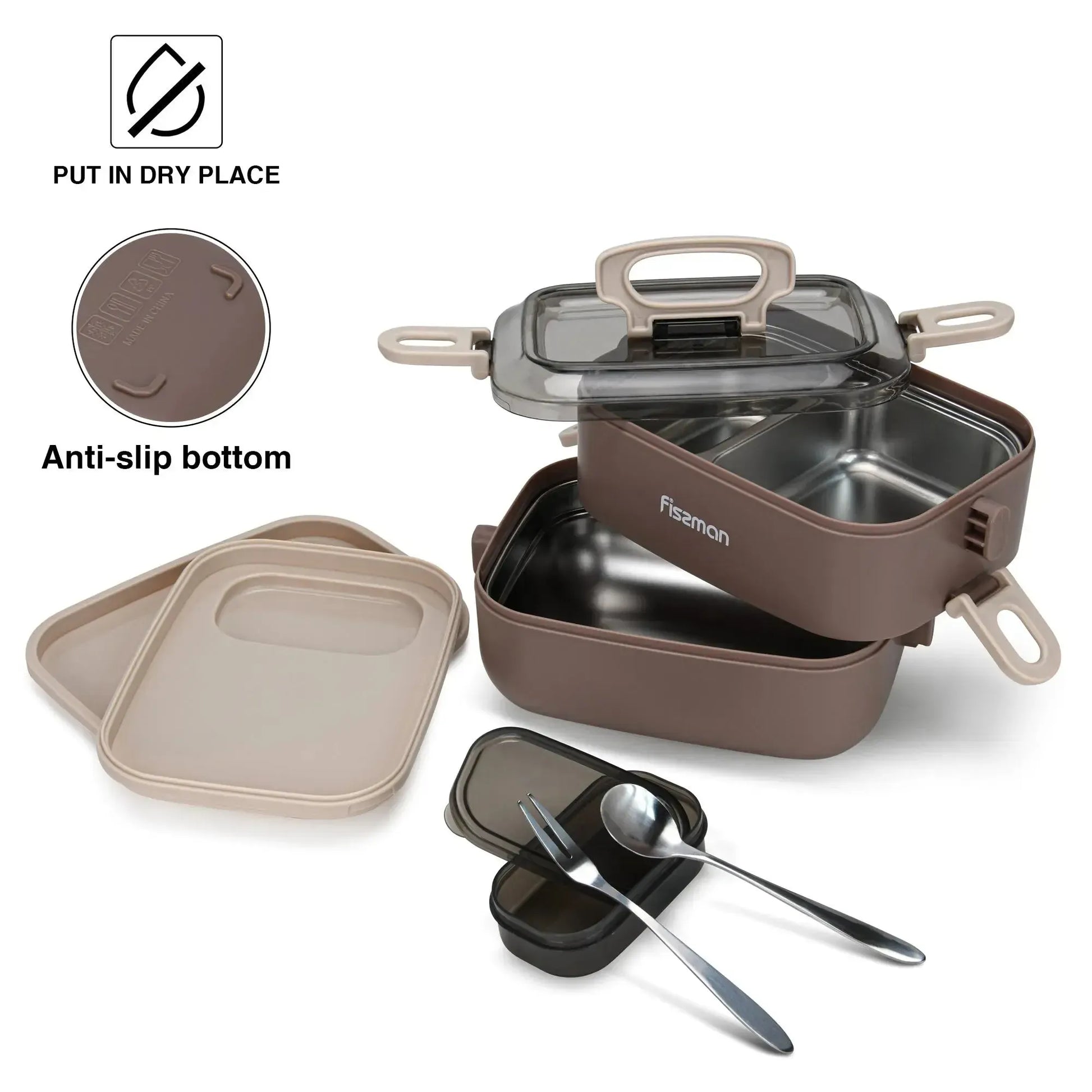 Lonchera Premium Tupper Doble 1800ml 20x12x14cm Café Fissman4#undefined