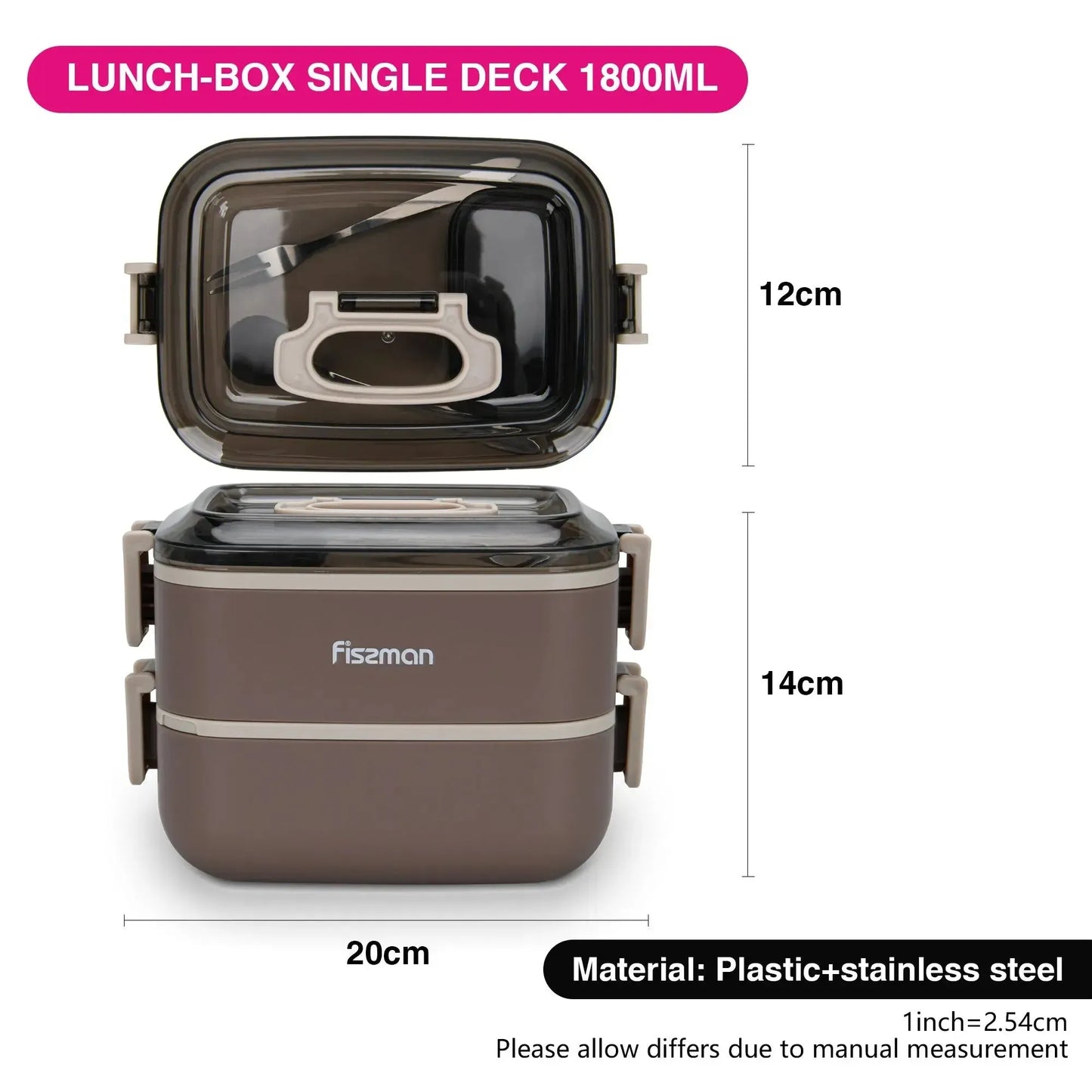 Lonchera Premium Tupper Doble 1800ml 20x12x14cm Café Fissman5#undefined