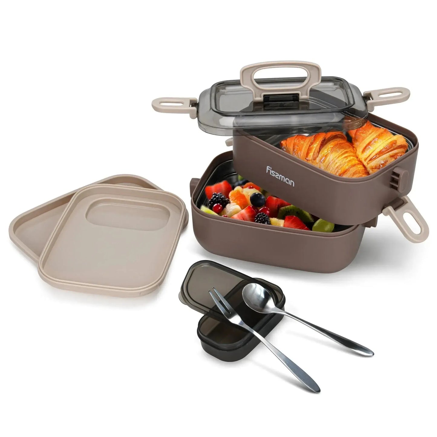 Lonchera Premium Tupper Doble 1800ml 20x12x14cm Café Fissman8#undefined