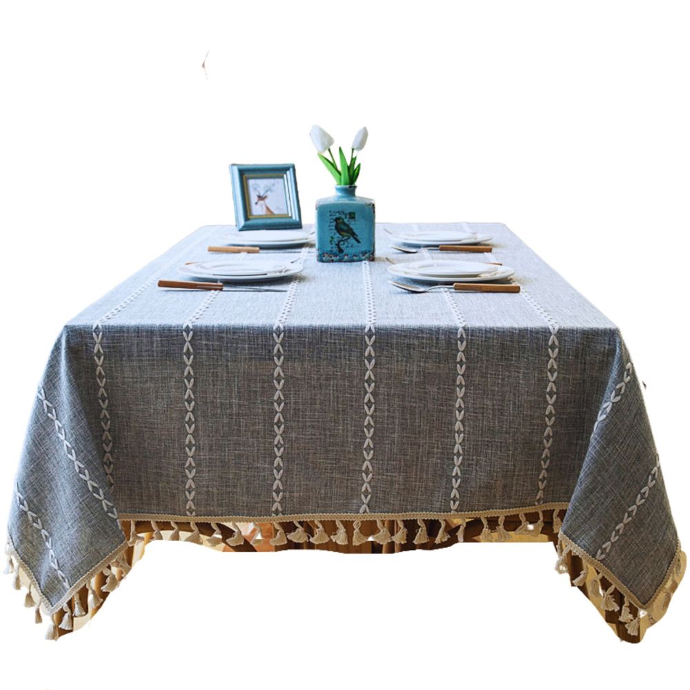 Mantel Rectangular Bordado Pilar 140 cm x 220 cm lino Bohemik3#Gris