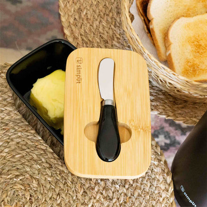 Mantequillero Cerámica Tapa Bamboo + Cuchillo 600 ml Simplit6#Blanco
