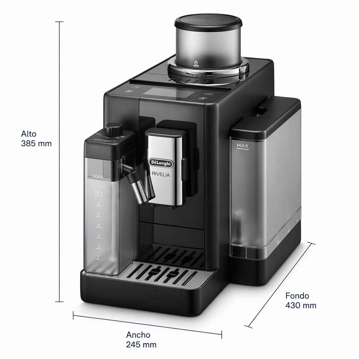 medidas Cafetera Superautomatica Rivelia Negra