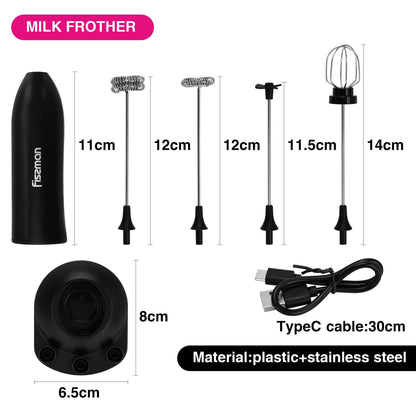 Mini Espumador Batidor Negro Portátil USB Fissman-Espumadores de Leche
